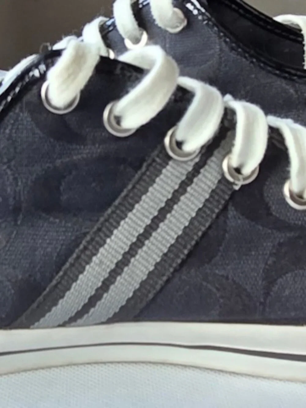 Coach Signature Canvas Patent Leather Sneakers Black White Women's 9.5